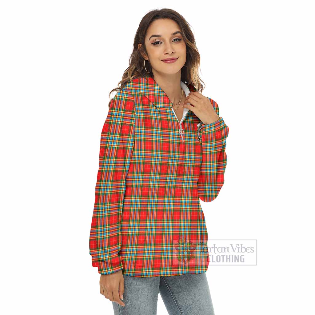 Tartan Vibes Clothing Chattan Tartan Crest Women's Borg  Half Zip Fleece Hoodie