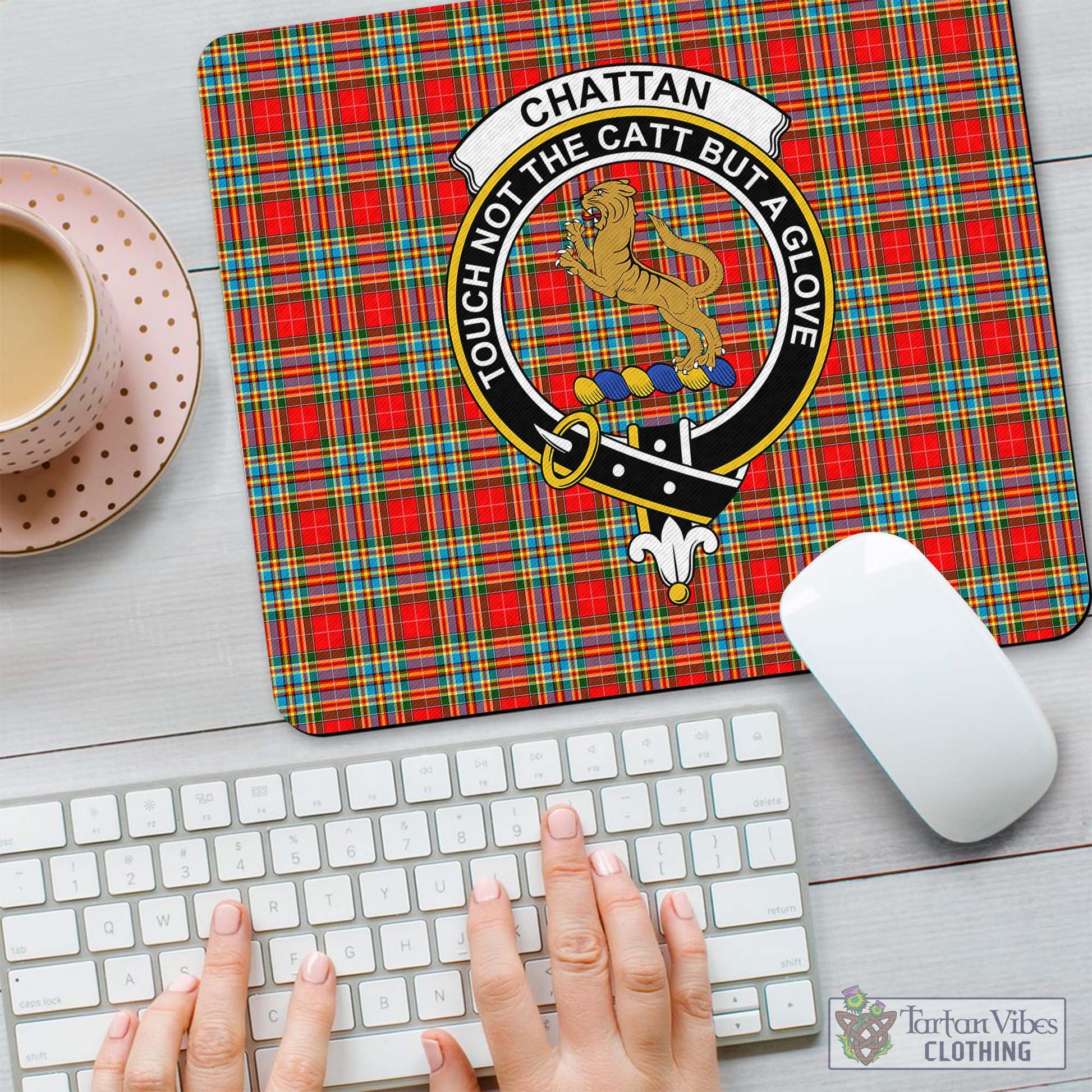 Tartan Vibes Clothing Chattan Tartan Mouse Pad with Family Crest