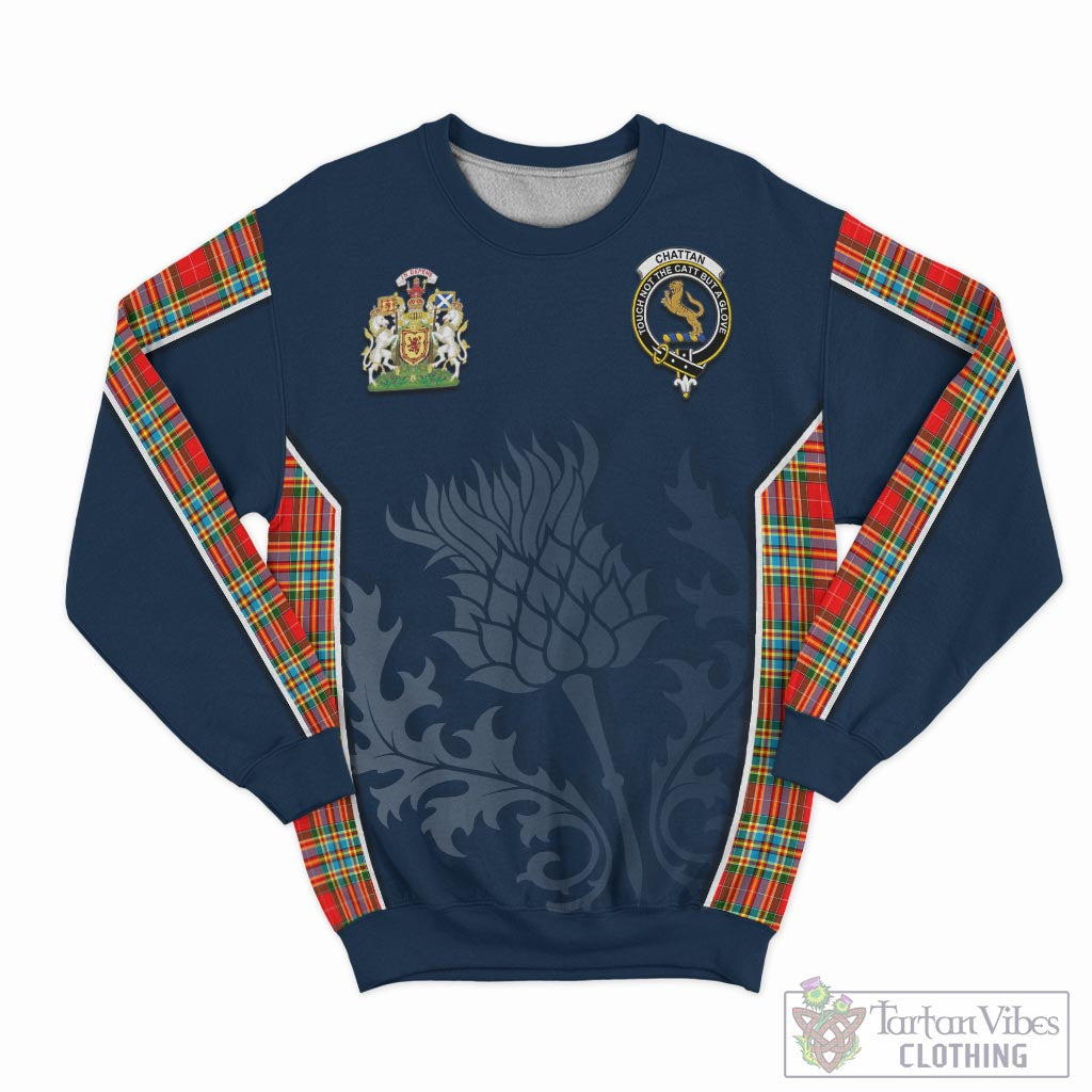 Tartan Vibes Clothing Chattan Tartan Sweatshirt with Family Crest and Scottish Thistle Vibes Sport Style