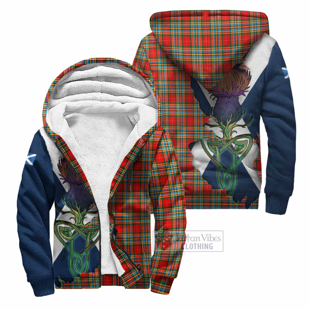 Tartan Vibes Clothing Chattan Tartan Family Crest Sherpa Hoodie Scottish Thistle Celtic Inspired