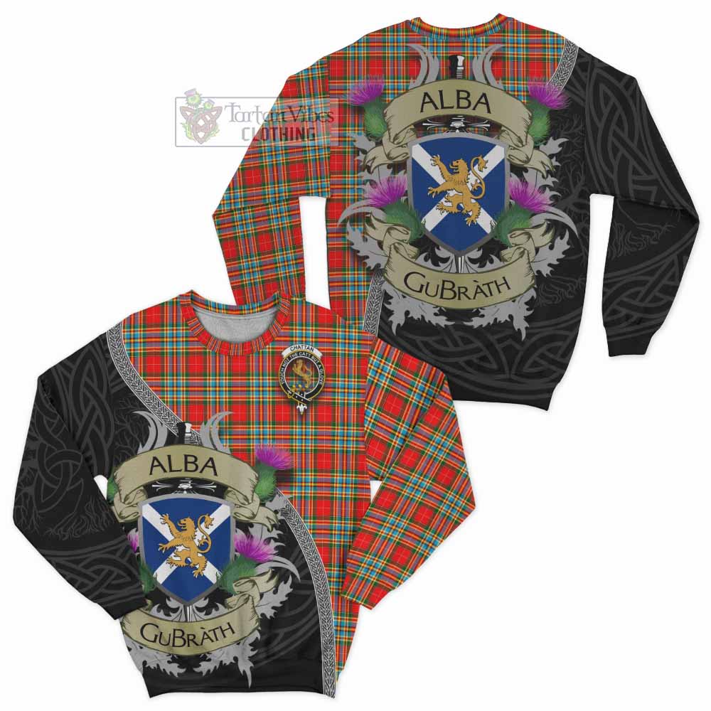 Tartan Vibes Clothing Chattan Tartan Family Crest Sweatshirt Lion Rampant Royal Thistle Shield Celtic Inspired