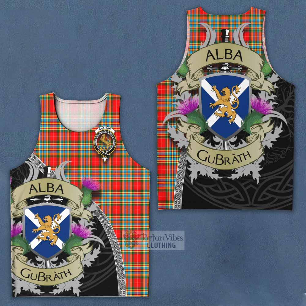Tartan Vibes Clothing Chattan Tartan Family Crest Men's Tank Top Lion Rampant Royal Thistle Shield Celtic Inspired