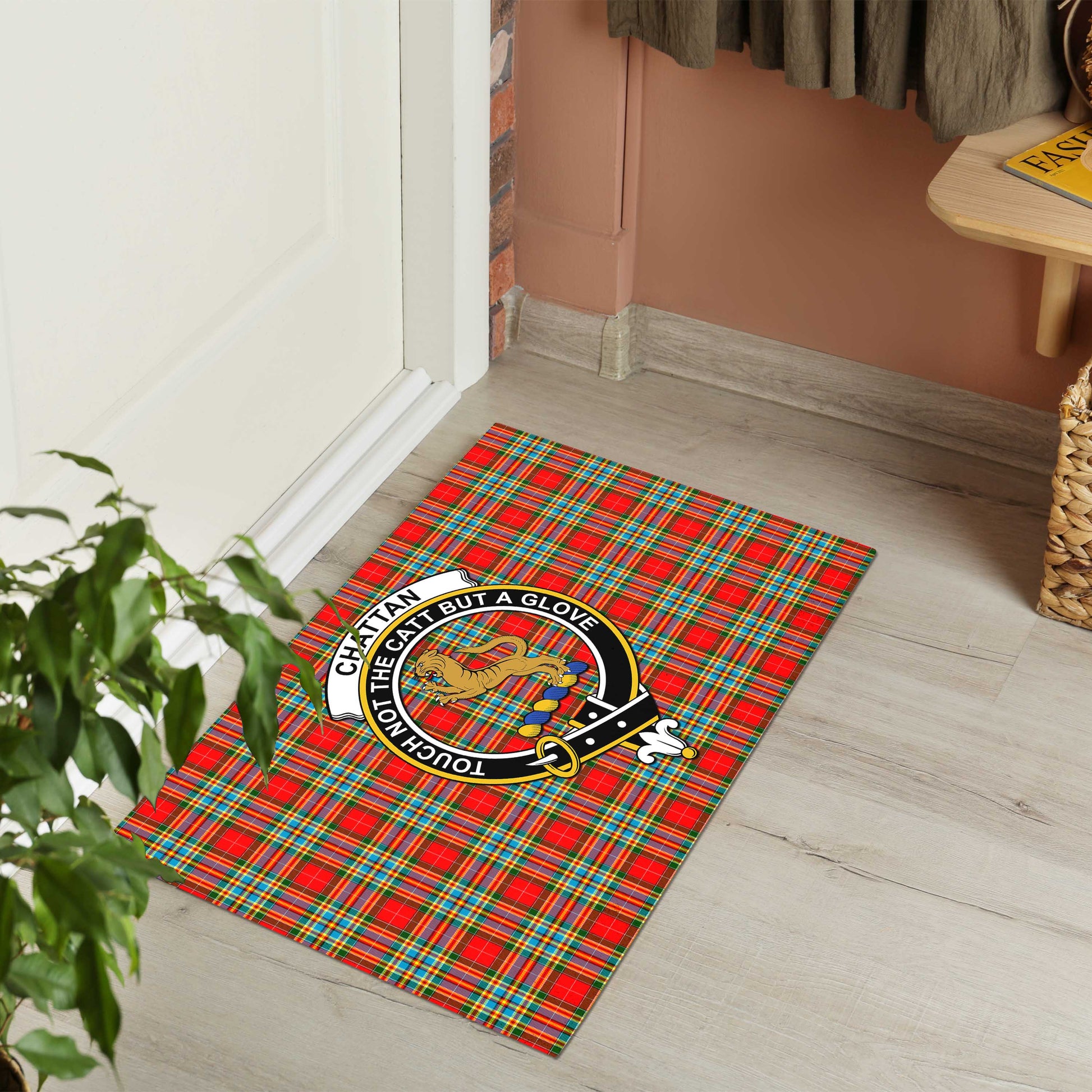 Chattan Tartan Door Mat with Family Crest - Tartanvibesclothing