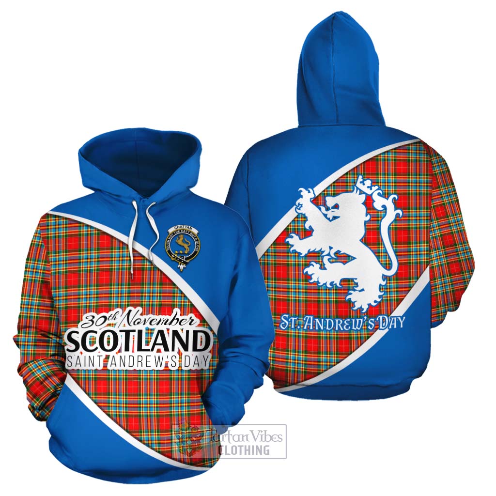 Tartan Vibes Clothing Chattan Family Crest Tartan Cotton Hoodie Celebrate Saint Andrew's Day in Style