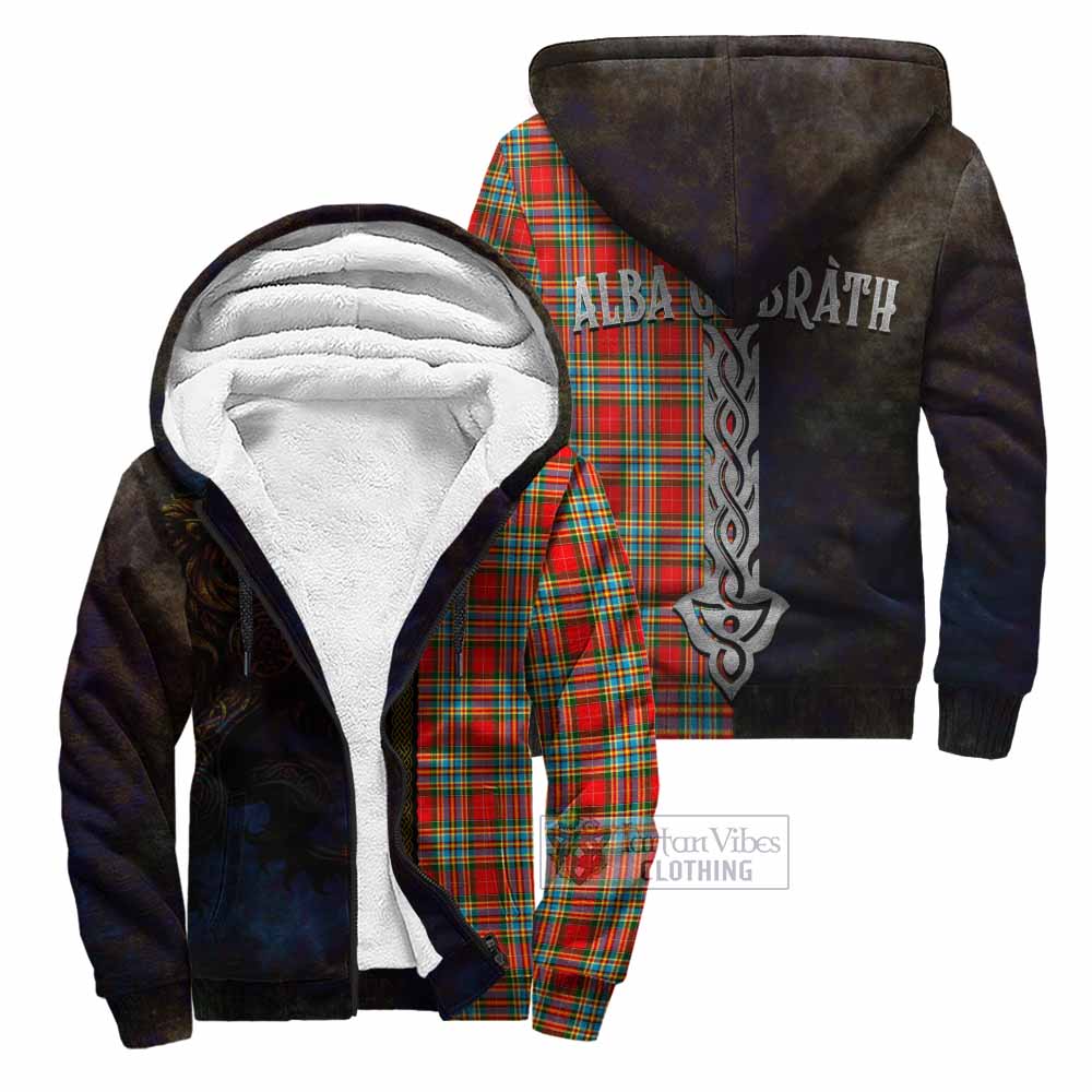 Tartan Vibes Clothing Chattan Tartan Family Crest Sherpa Hoodie Alba Gu Brath Be Brave Lion Ancient Style