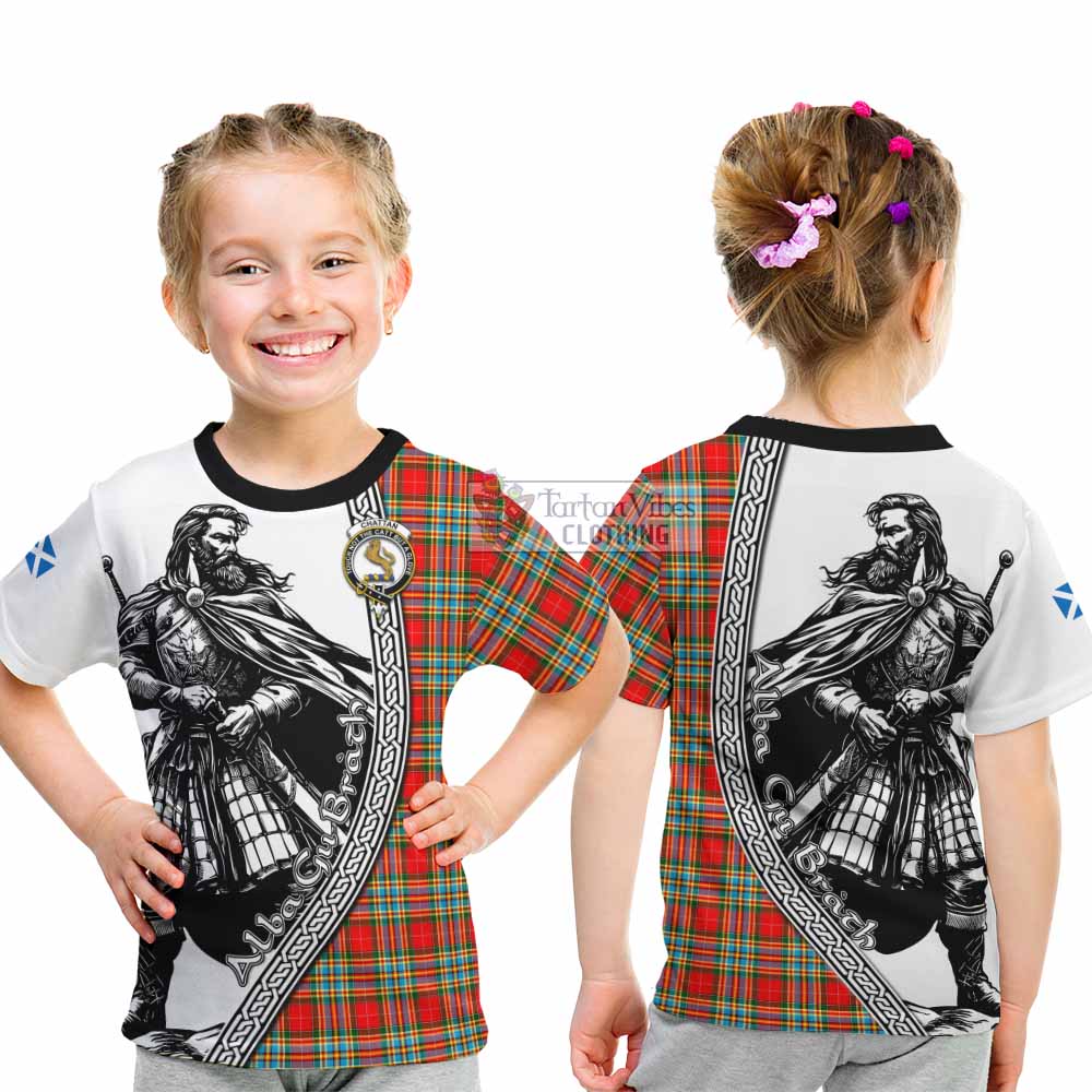 Chattan Tartan Clan Crest Kid T-Shirt with Highlander Warrior Celtic Style