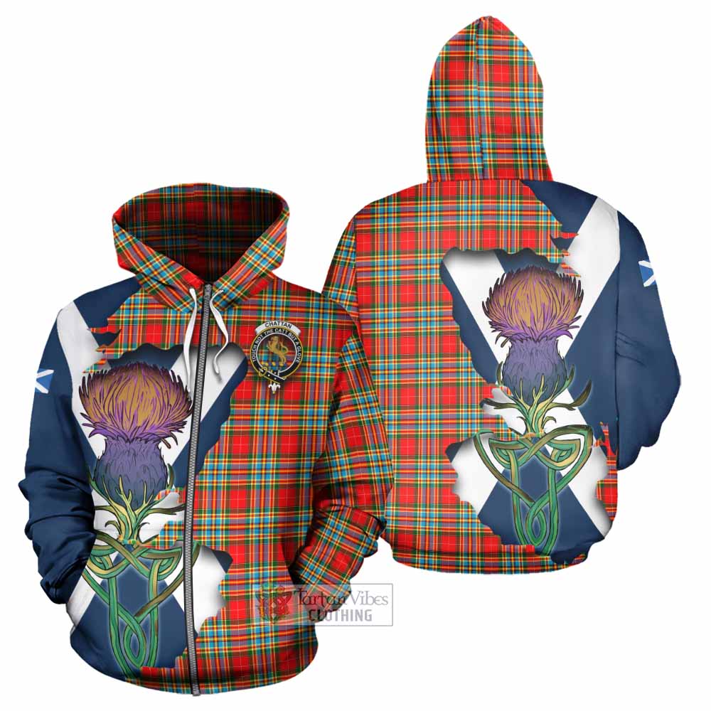 Tartan Vibes Clothing Chattan Tartan Family Crest Hoodie Scottish Thistle Celtic Inspired