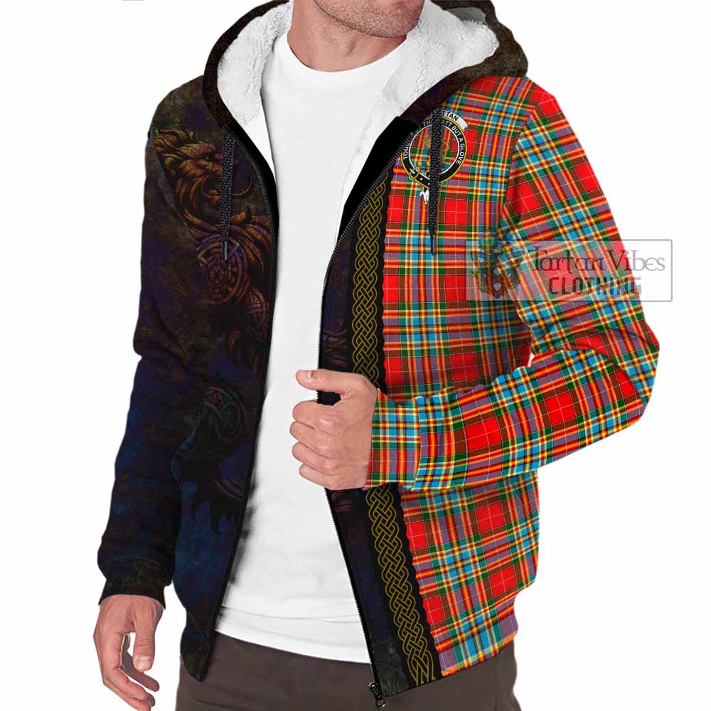 Tartan Vibes Clothing Chattan Tartan Family Crest Sherpa Hoodie Alba Gu Brath Be Brave Lion Ancient Style