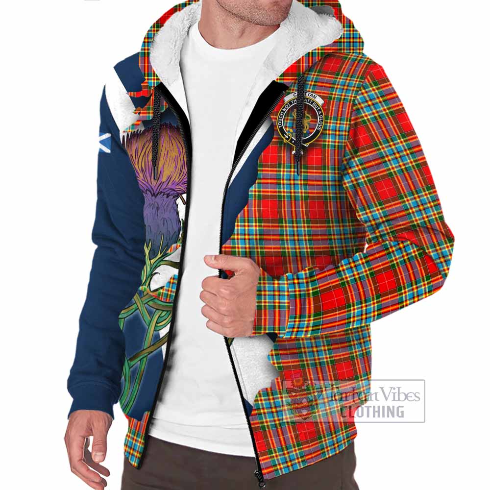 Tartan Vibes Clothing Chattan Tartan Family Crest Sherpa Hoodie Scottish Thistle Celtic Inspired