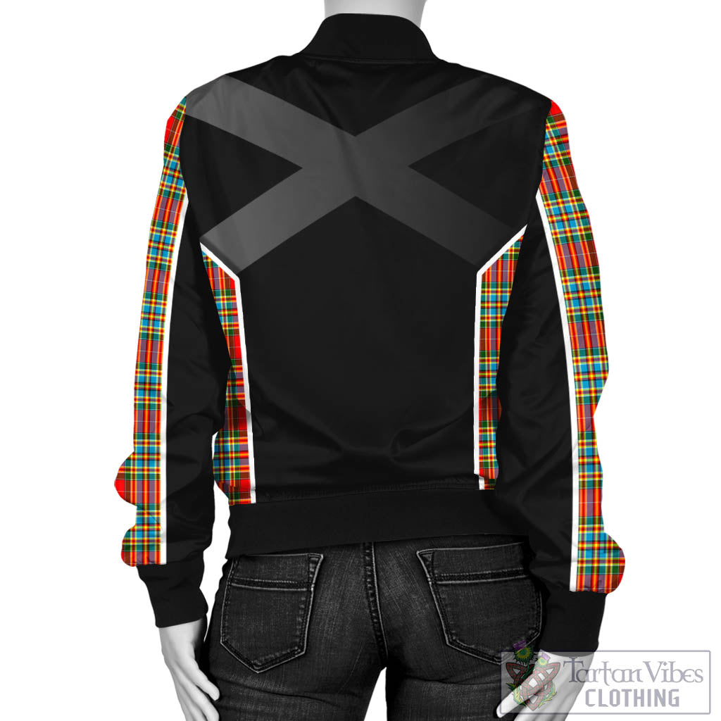 Tartan Vibes Clothing Chattan Tartan Bomber Jacket with Family Crest and Scottish Thistle Vibes Sport Style