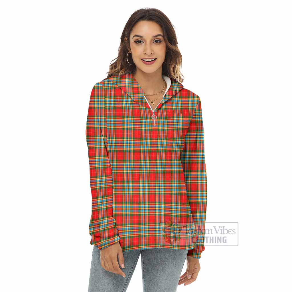 Tartan Vibes Clothing Chattan Tartan Women's Borg  Half Zip Fleece Hoodie