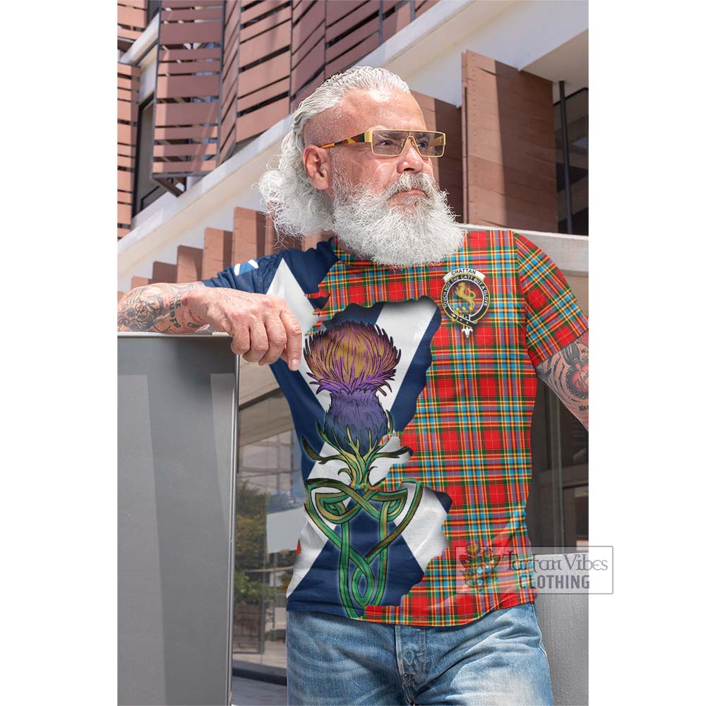 Tartan Vibes Clothing Chattan Tartan Family Crest Cotton T-shirt Scottish Thistle Celtic Inspired