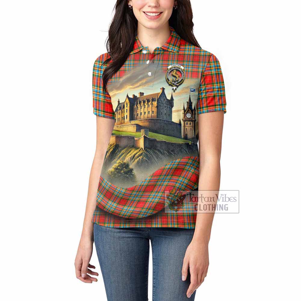 Tartan Vibes Clothing Chattan Tartan Family Crest Women's Polo Shirt with Scottish Ancient Castle Stype