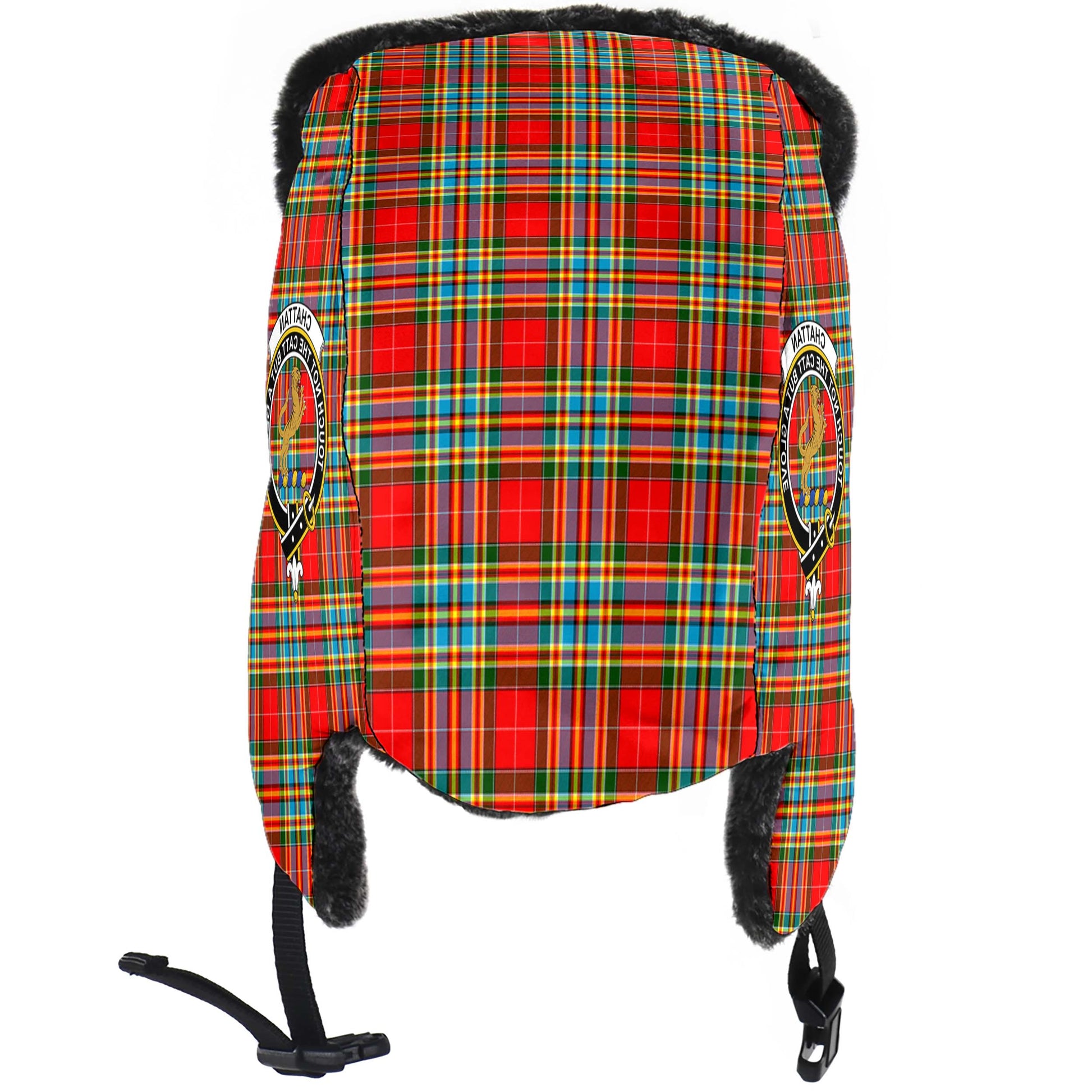 Chattan Tartan Winter Trapper Hat with Family Crest - Tartanvibesclothing