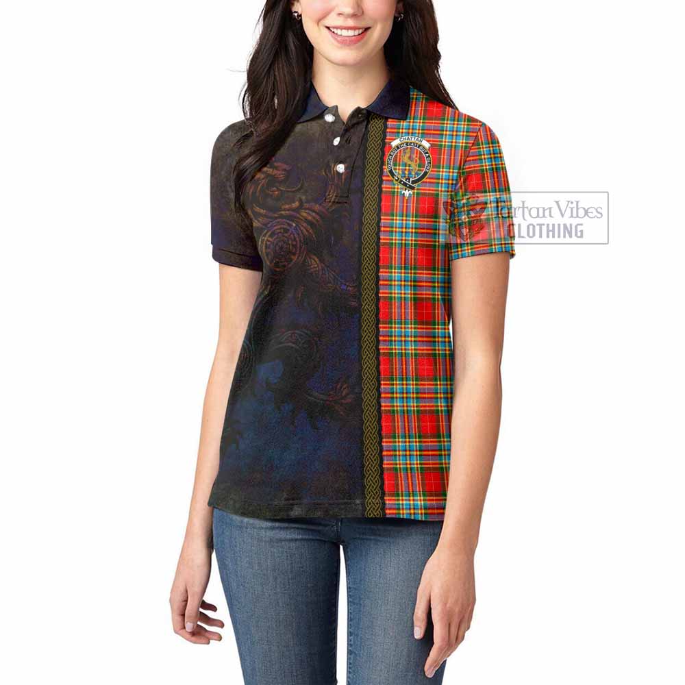 Tartan Vibes Clothing Chattan Tartan Family Crest Women's Polo Shirt Alba Gu Brath Be Brave Lion Ancient Style