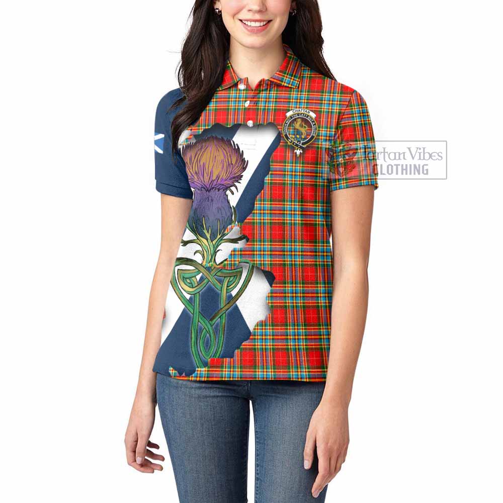 Tartan Vibes Clothing Chattan Tartan Family Crest Women's Polo Shirt Scottish Thistle Celtic Inspired