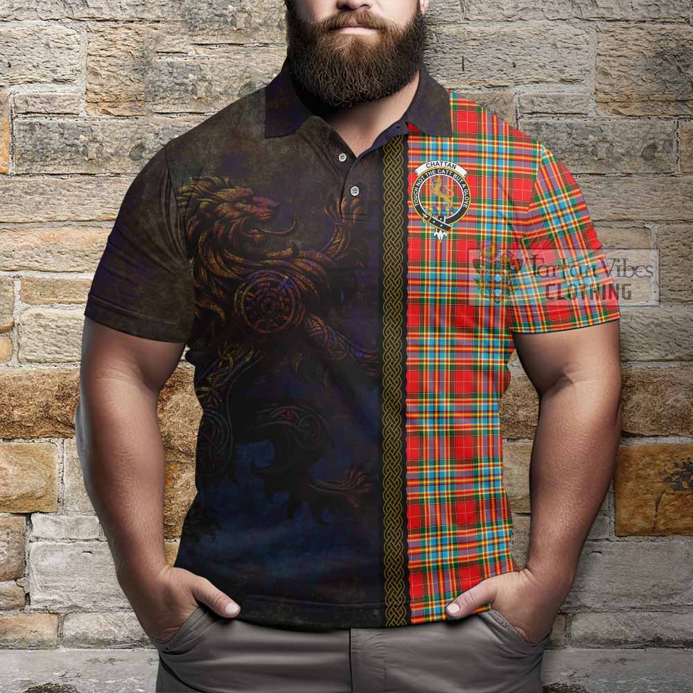 Tartan Vibes Clothing Chattan Tartan Family Crest Polo Shirt Alba Gu Brath Be Brave Lion Ancient Style