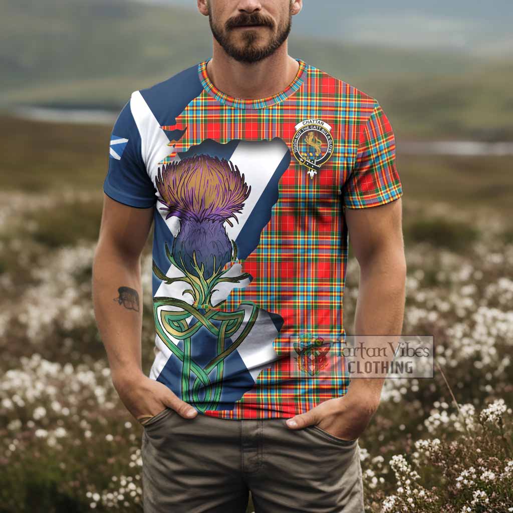 Tartan Vibes Clothing Chattan Tartan Family Crest T-Shirt Scottish Thistle Celtic Inspired