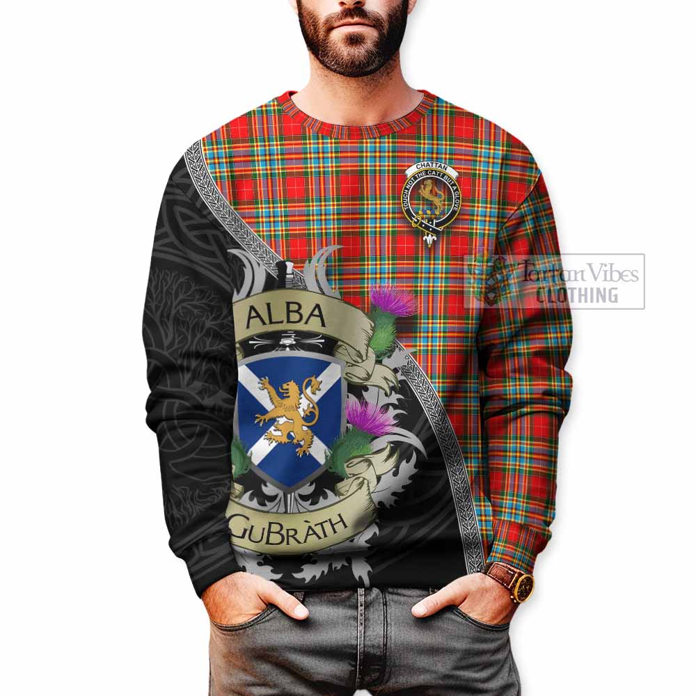 Tartan Vibes Clothing Chattan Tartan Family Crest Sweatshirt Lion Rampant Royal Thistle Shield Celtic Inspired