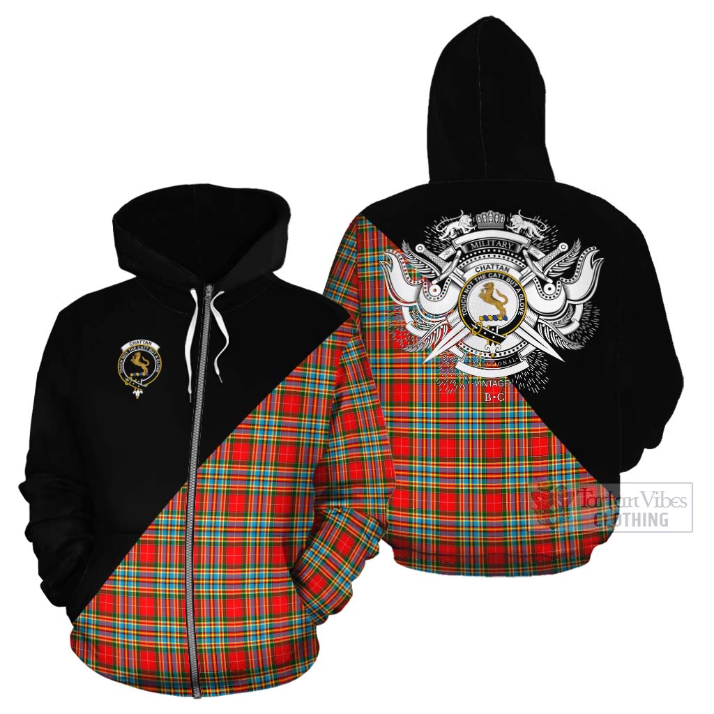 Tartan Vibes Clothing Chattan Tartan Cotton Hoodie with Family Crest and Military Logo Style
