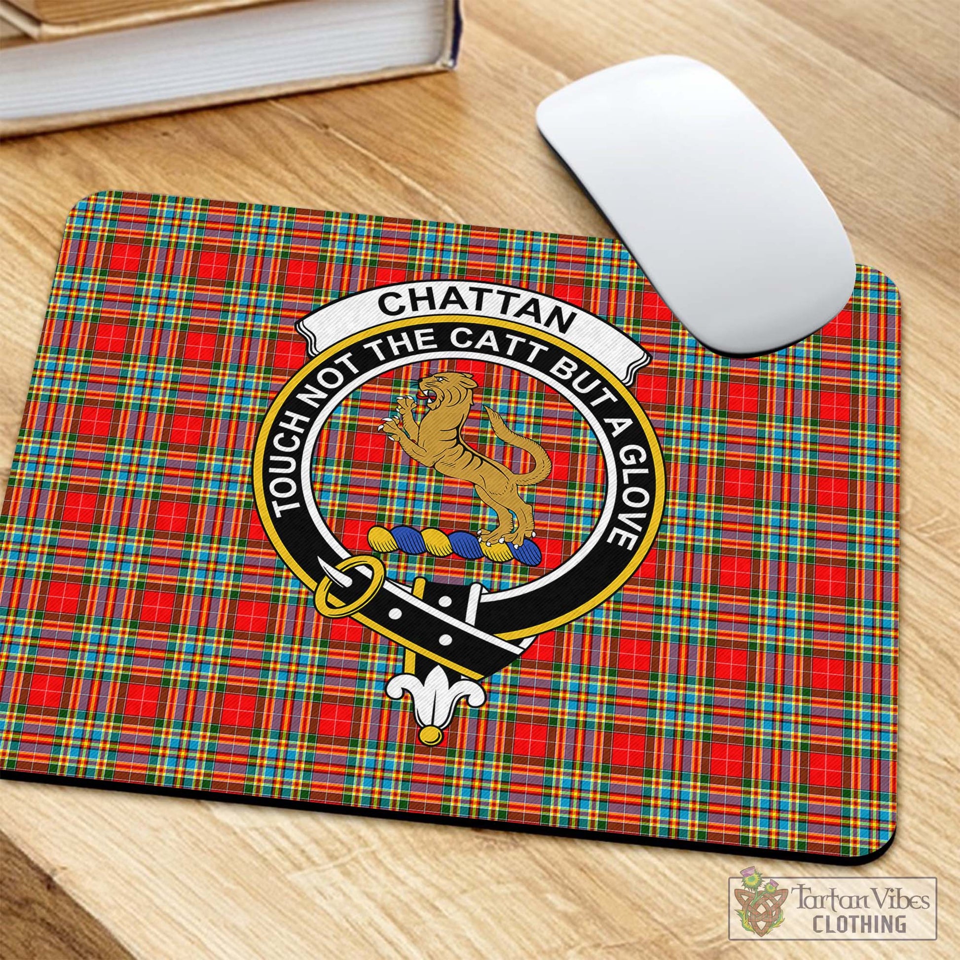Tartan Vibes Clothing Chattan Tartan Mouse Pad with Family Crest