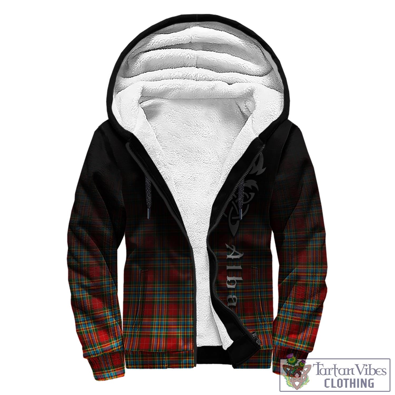 Tartan Vibes Clothing Chattan Tartan Sherpa Hoodie Featuring Alba Gu Brath Family Crest Celtic Inspired