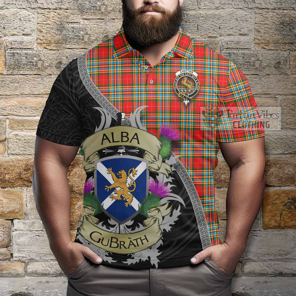 Tartan Vibes Clothing Chattan Tartan Family Crest Polo Shirt Lion Rampant Royal Thistle Shield Celtic Inspired