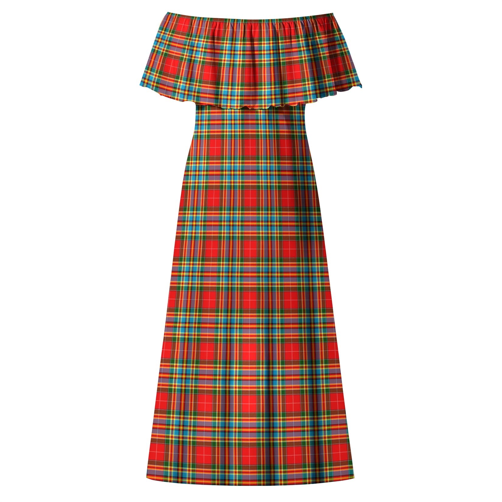 Chattan Tartan Off Shoulder Long Dress - Tartanvibesclothing