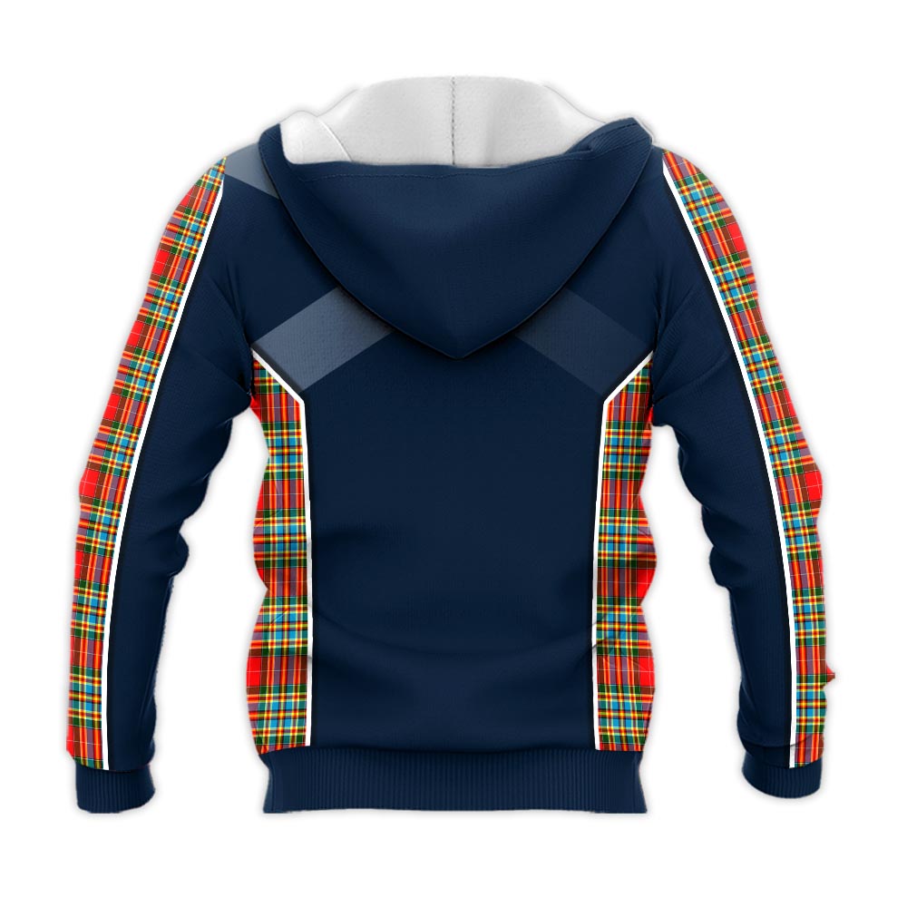 Tartan Vibes Clothing Chattan Tartan Knitted Hoodie with Family Crest and Scottish Thistle Vibes Sport Style