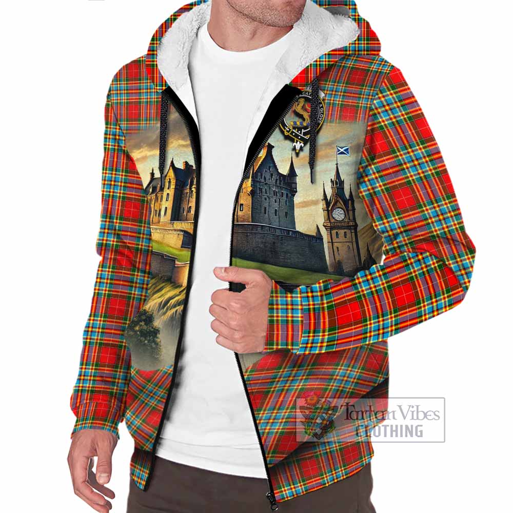 Tartan Vibes Clothing Chattan Tartan Family Crest Sherpa Hoodie with Scottish Ancient Castle Style