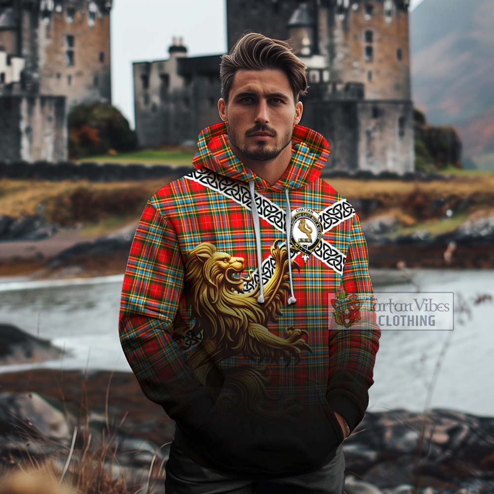 Chattan Crest Tartan Cotton Hoodie with Golden Lion Emblem Celtic Style - Tartan Vibes Clothing