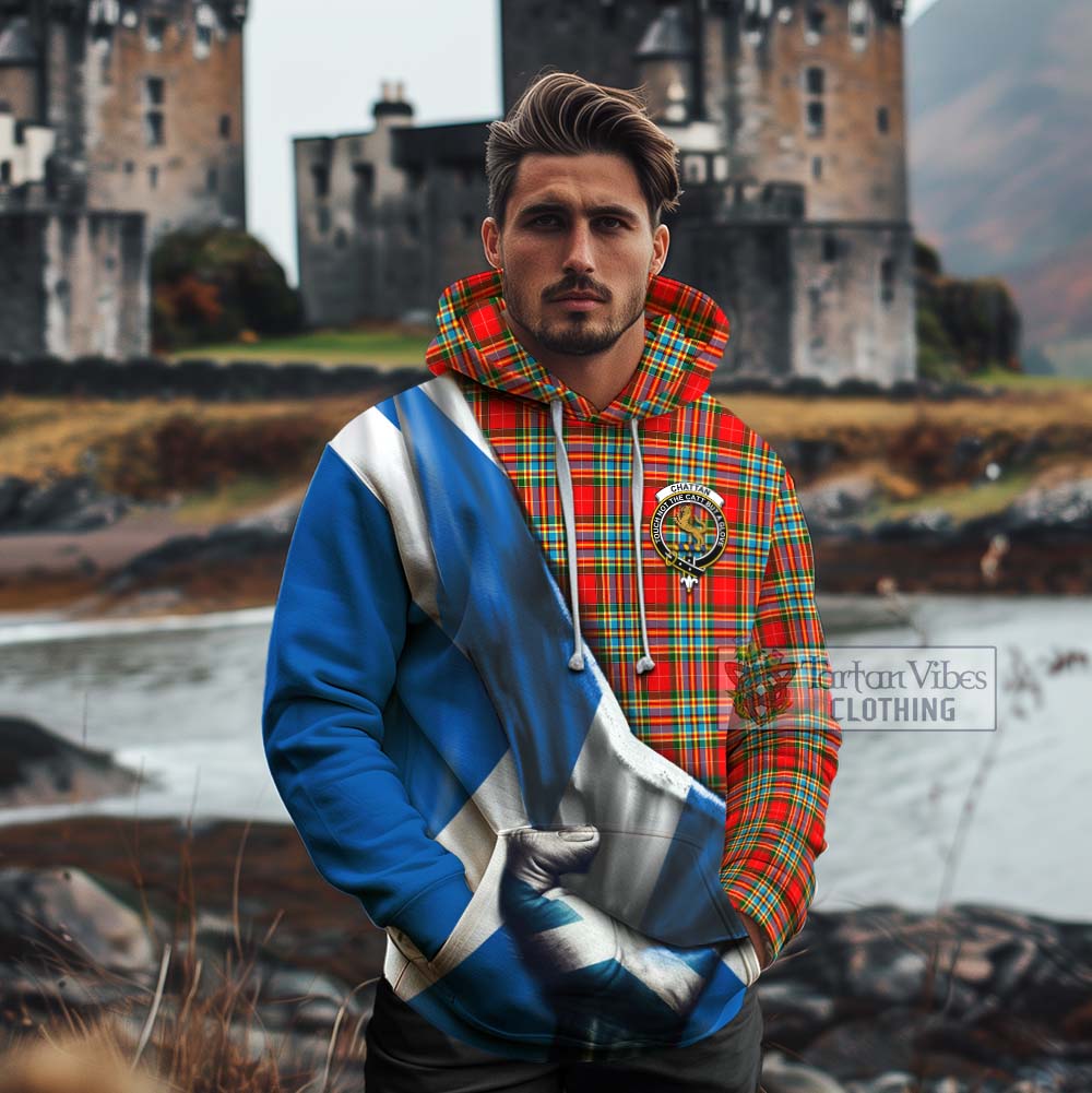 Tartan Vibes Clothing Chattan Tartan Cotton Hoodie with Family Crest Scotland Patriotic Style