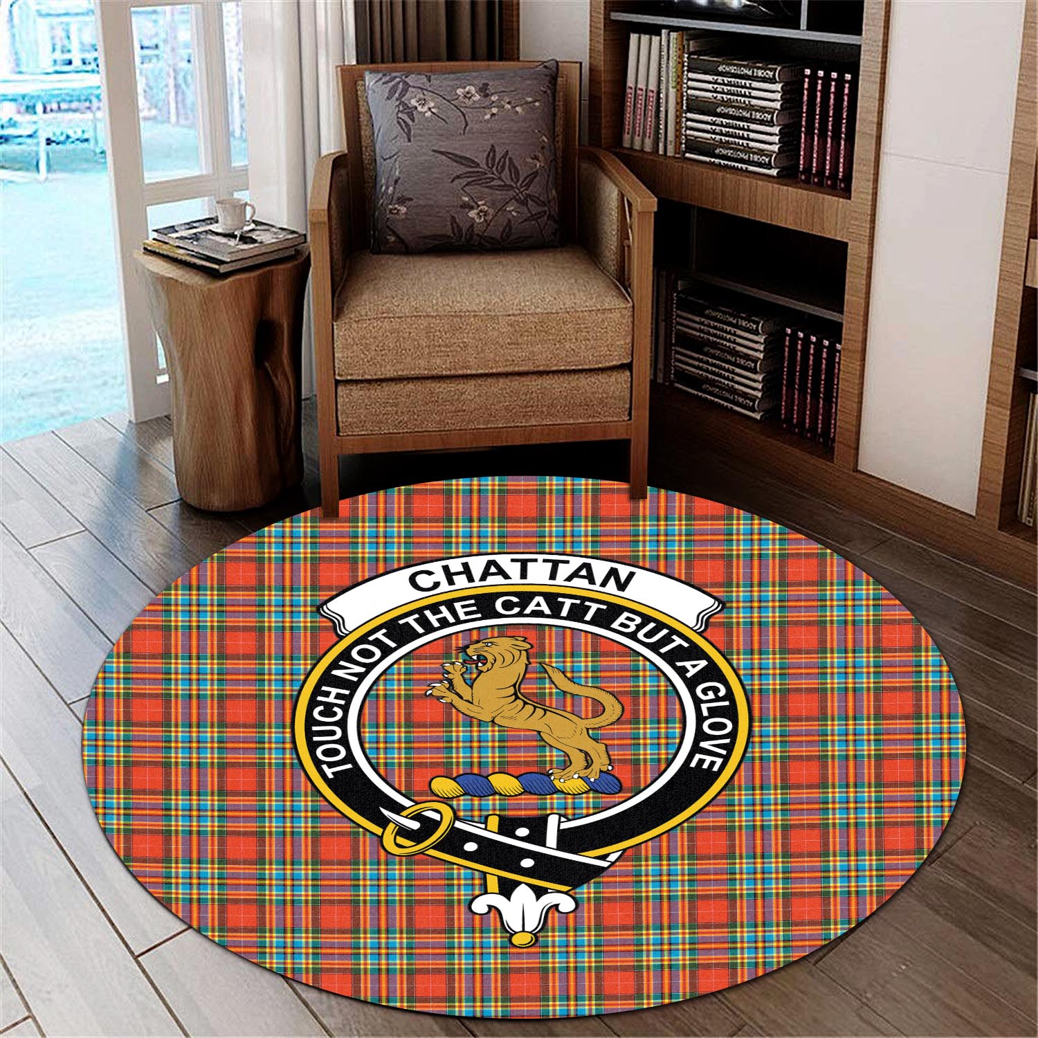 Chattan Tartan Round Rug with Family Crest - Tartanvibesclothing