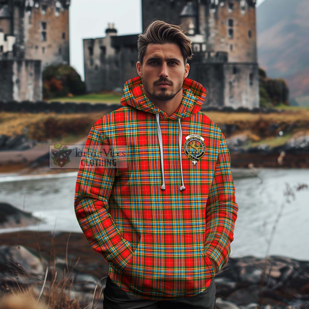Tartan Vibes Clothing Chattan Tartan Cotton Hoodie with Family Crest Celtic Skull Style