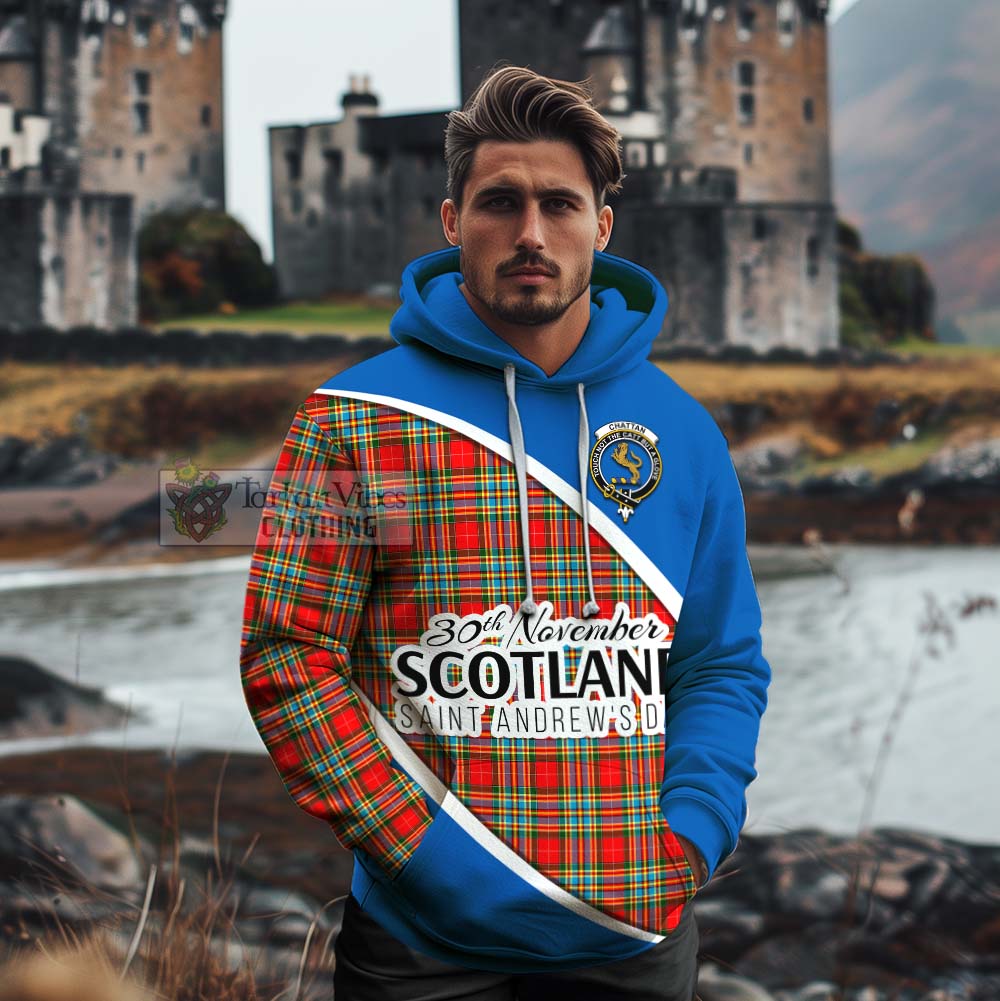 Tartan Vibes Clothing Chattan Family Crest Tartan Cotton Hoodie Celebrate Saint Andrew's Day in Style