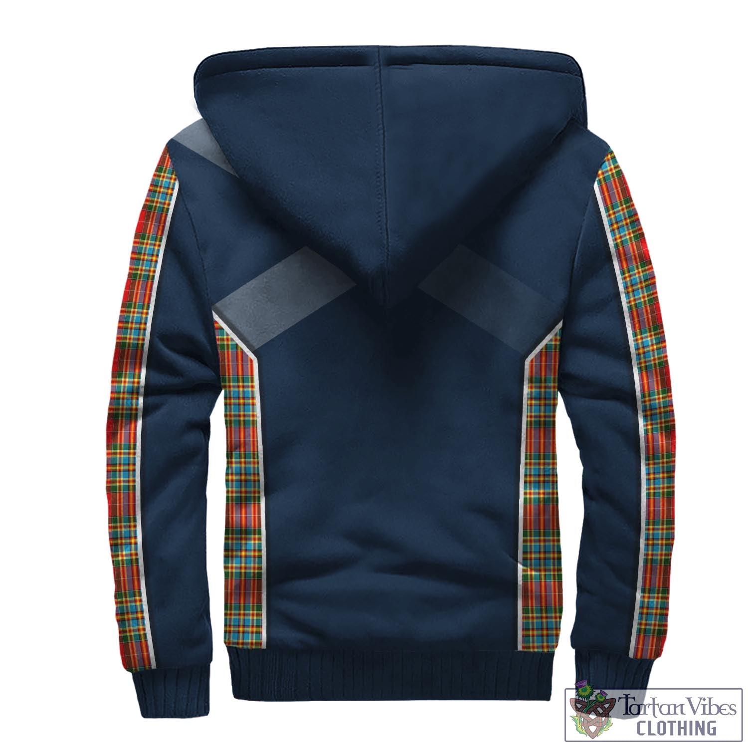 Tartan Vibes Clothing Chattan Tartan Sherpa Hoodie with Family Crest and Scottish Thistle Vibes Sport Style