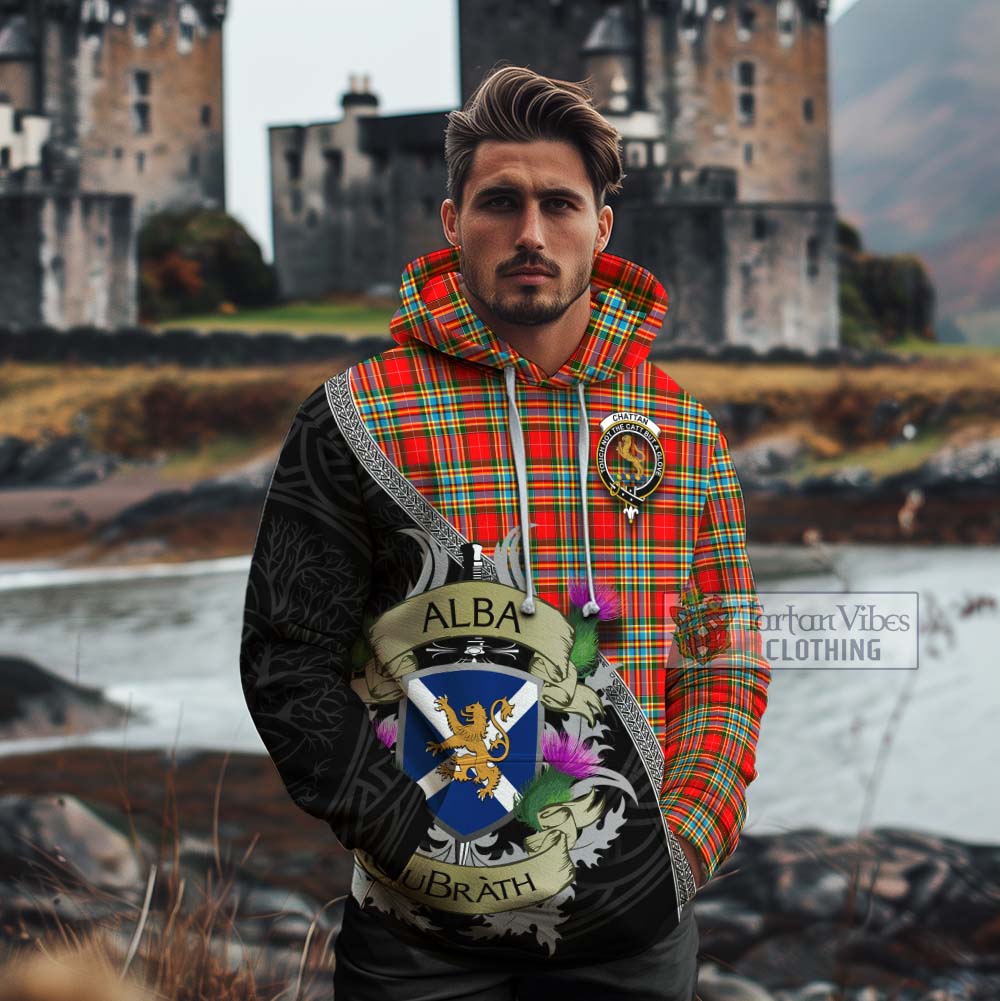 Tartan Vibes Clothing Chattan Tartan Family Crest Cotton Hoodie Lion Rampant Royal Thistle Shield Celtic Inspired