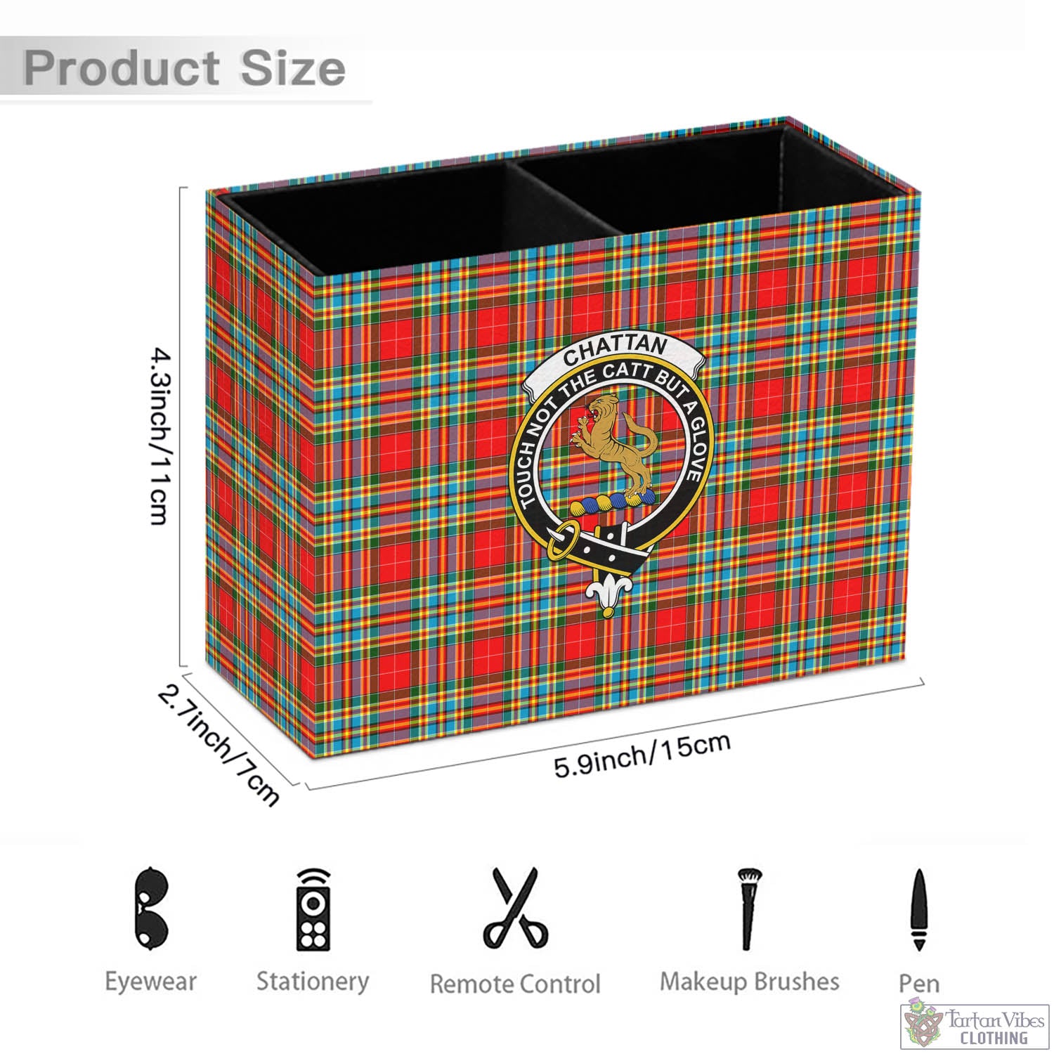 Tartan Vibes Clothing Chattan Tartan Pen Holder with Family Crest