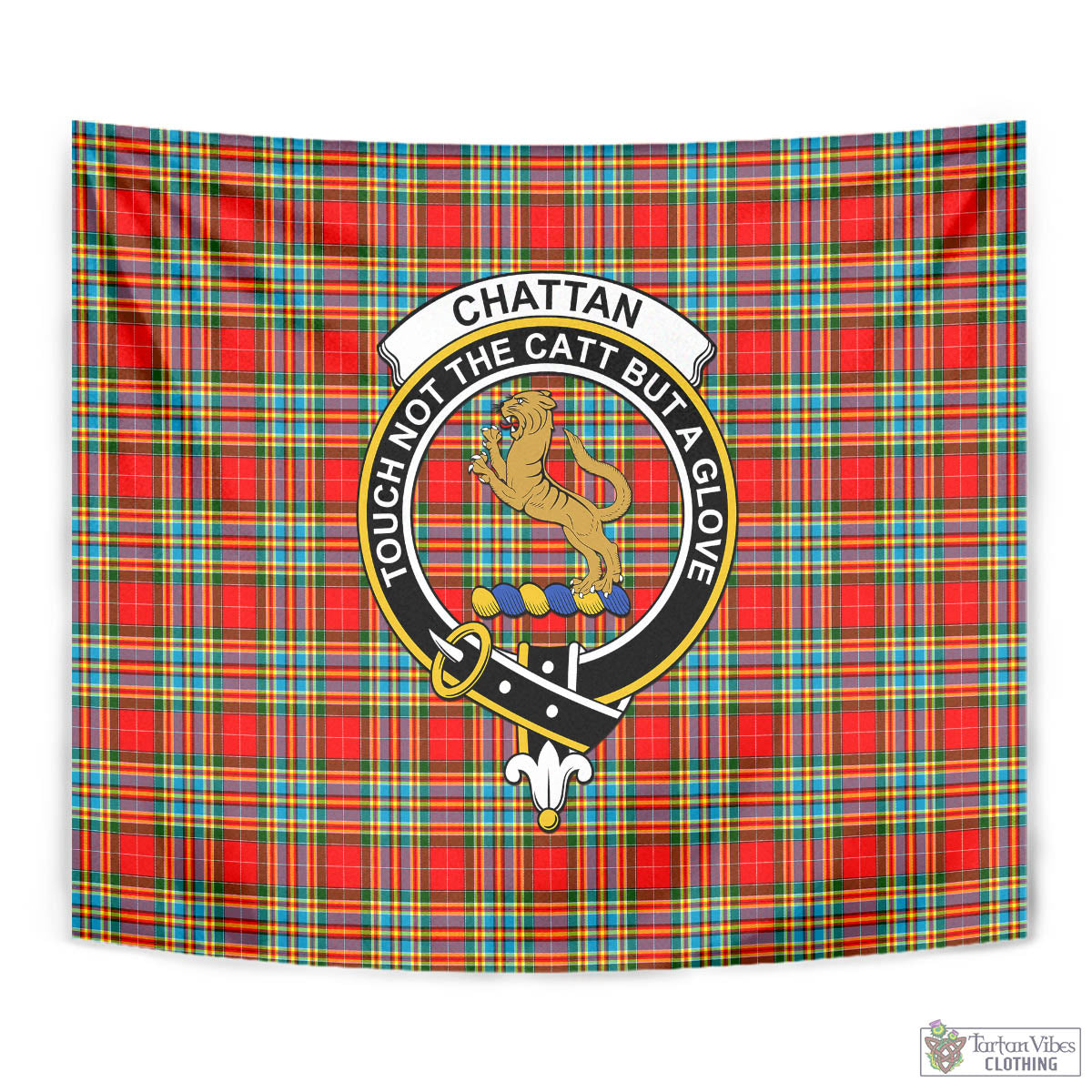 Tartan Vibes Clothing Chattan Tartan Tapestry Wall Hanging and Home Decor for Room with Family Crest