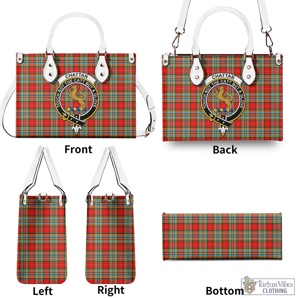 Tartan Vibes Clothing Chattan Tartan Luxury Leather Handbags with Family Crest