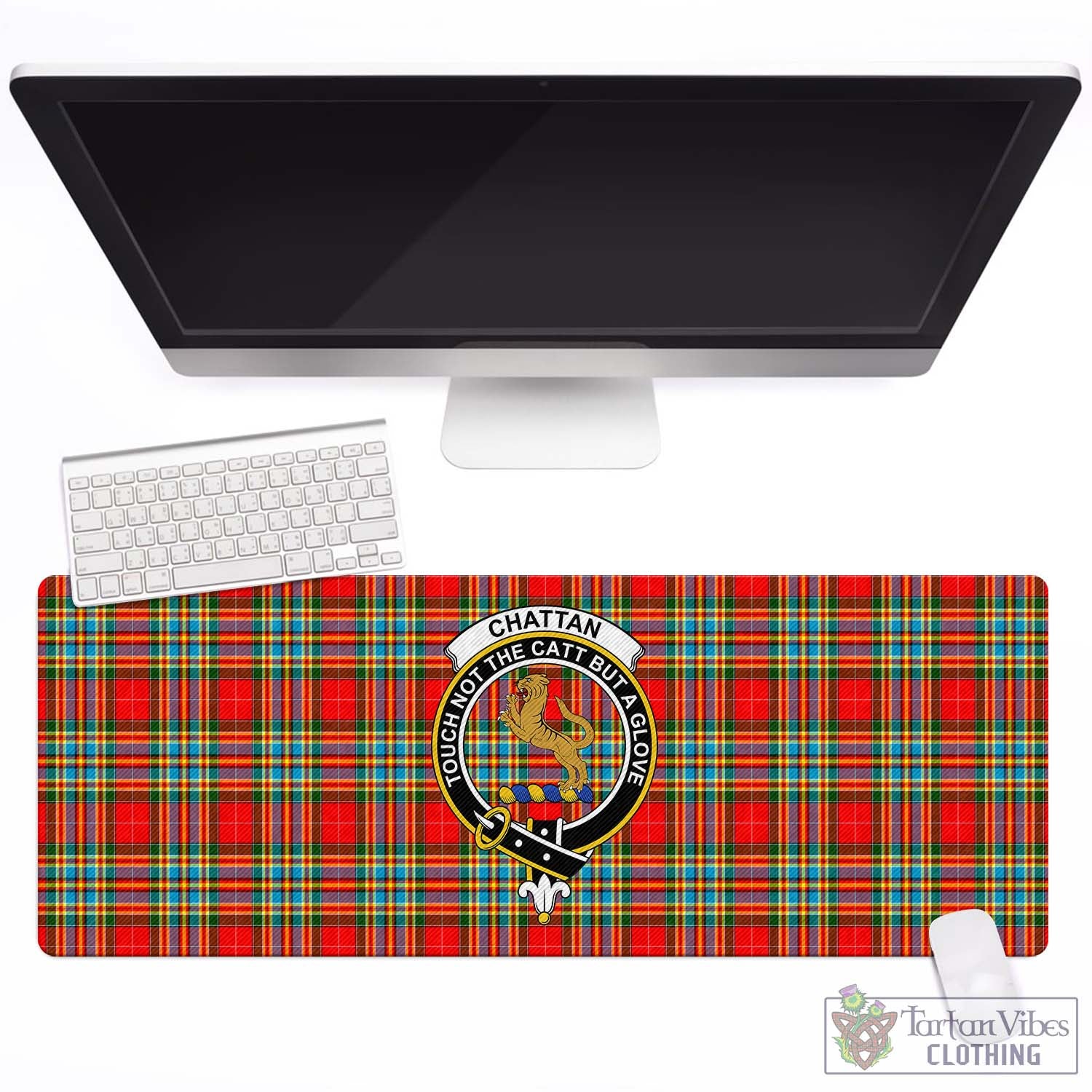 Tartan Vibes Clothing Chattan Tartan Mouse Pad with Family Crest
