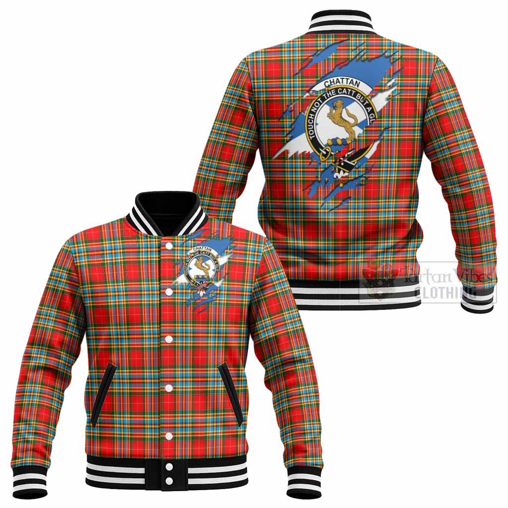 Chattan Clan Crest In Me Tartan Baseball Jacket Scotland Flag Style