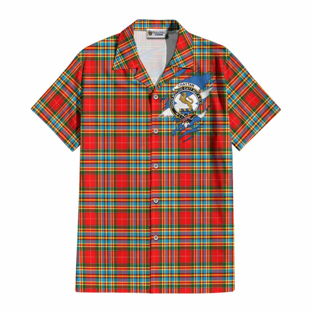 Chattan Clan Crest In Me Tartan Cotton Hawaiian Shirt Scotland Flag Style