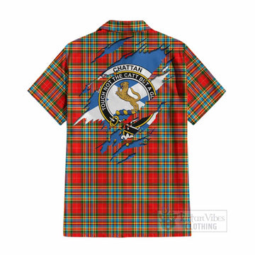 Chattan Clan Crest In Me Tartan Cotton Hawaiian Shirt Scotland Flag Style