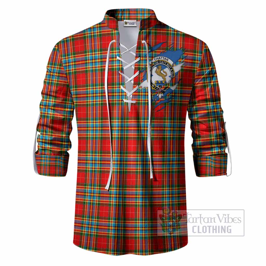 Chattan Clan Crest In Me Tartan Ghillie Shirt Scotland Flag Style