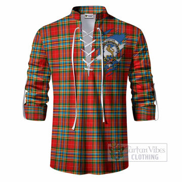 Chattan Clan Crest In Me Tartan Ghillie Shirt Scotland Flag Style