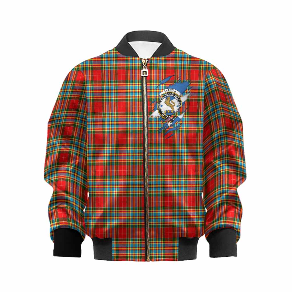Chattan Clan Crest In Me Tartan Kid Bomber Jacket Scotland Flag Style