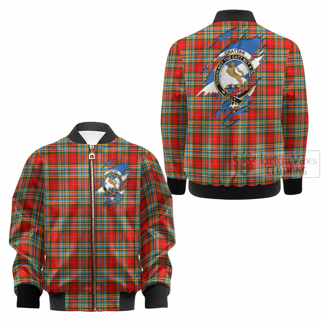 Chattan Clan Crest In Me Tartan Kid Bomber Jacket Scotland Flag Style