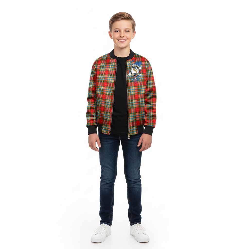 Chattan Clan Crest In Me Tartan Kid Bomber Jacket Scotland Flag Style