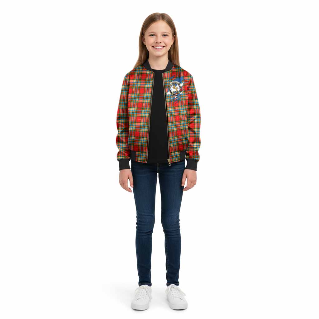 Chattan Clan Crest In Me Tartan Kid Bomber Jacket Scotland Flag Style
